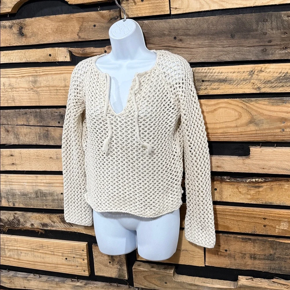 VTG Abercrombie &‎ Fitch Cotton Open Knit Crochet Tie-Front Cropped Sweater M